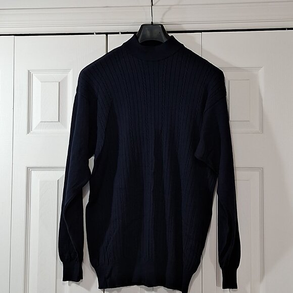 Vtg Valentino Marini Italy 100% merino wool navy cable knit mock neck sweater - Picture 1 of 8